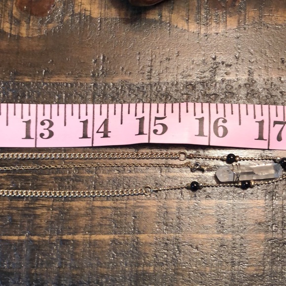 Two Strand Gold Tone Necklace With Clear Quartz Pendulum - Picture 7 of 9